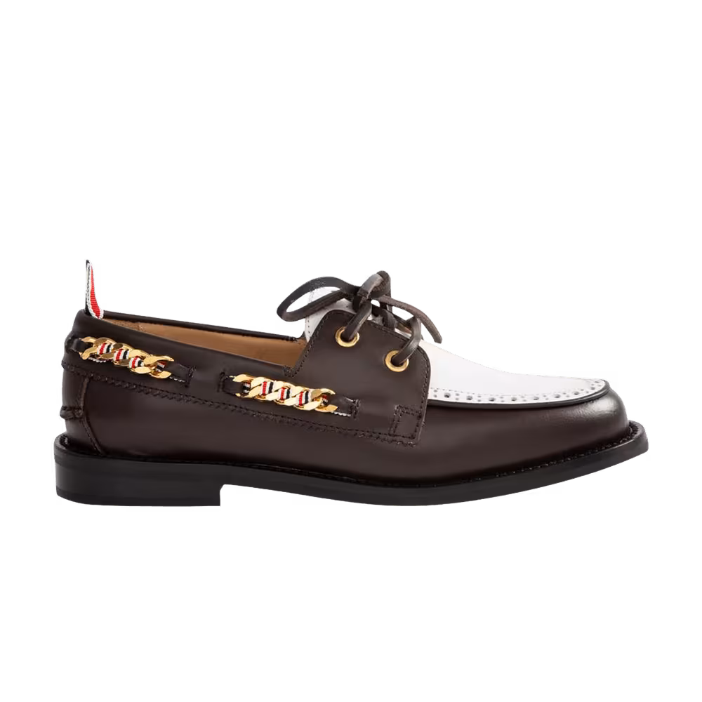 Thom Browne Women's Brogue Boat Shoe Brown White