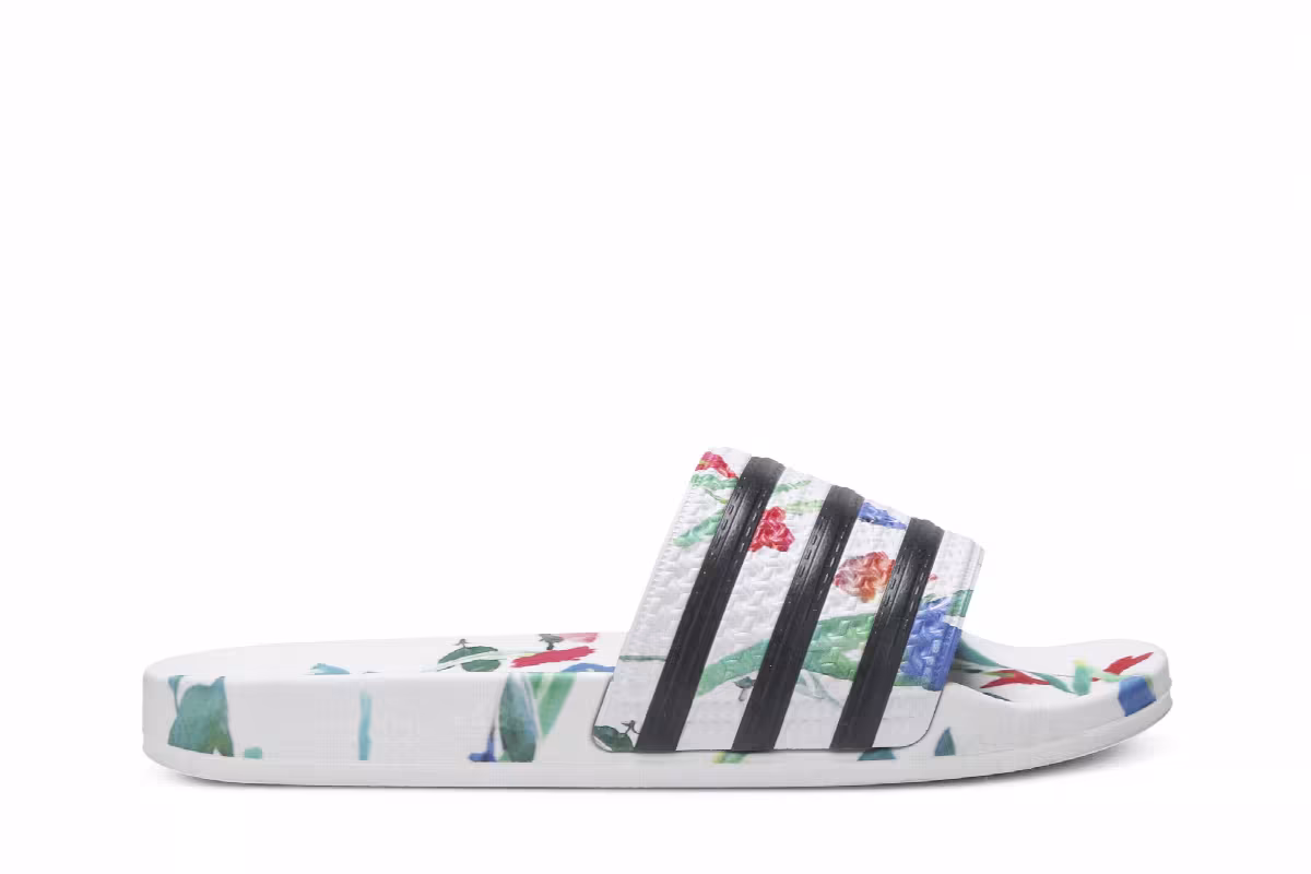 Adidas Women's Adilette Slides White Floral, view 2