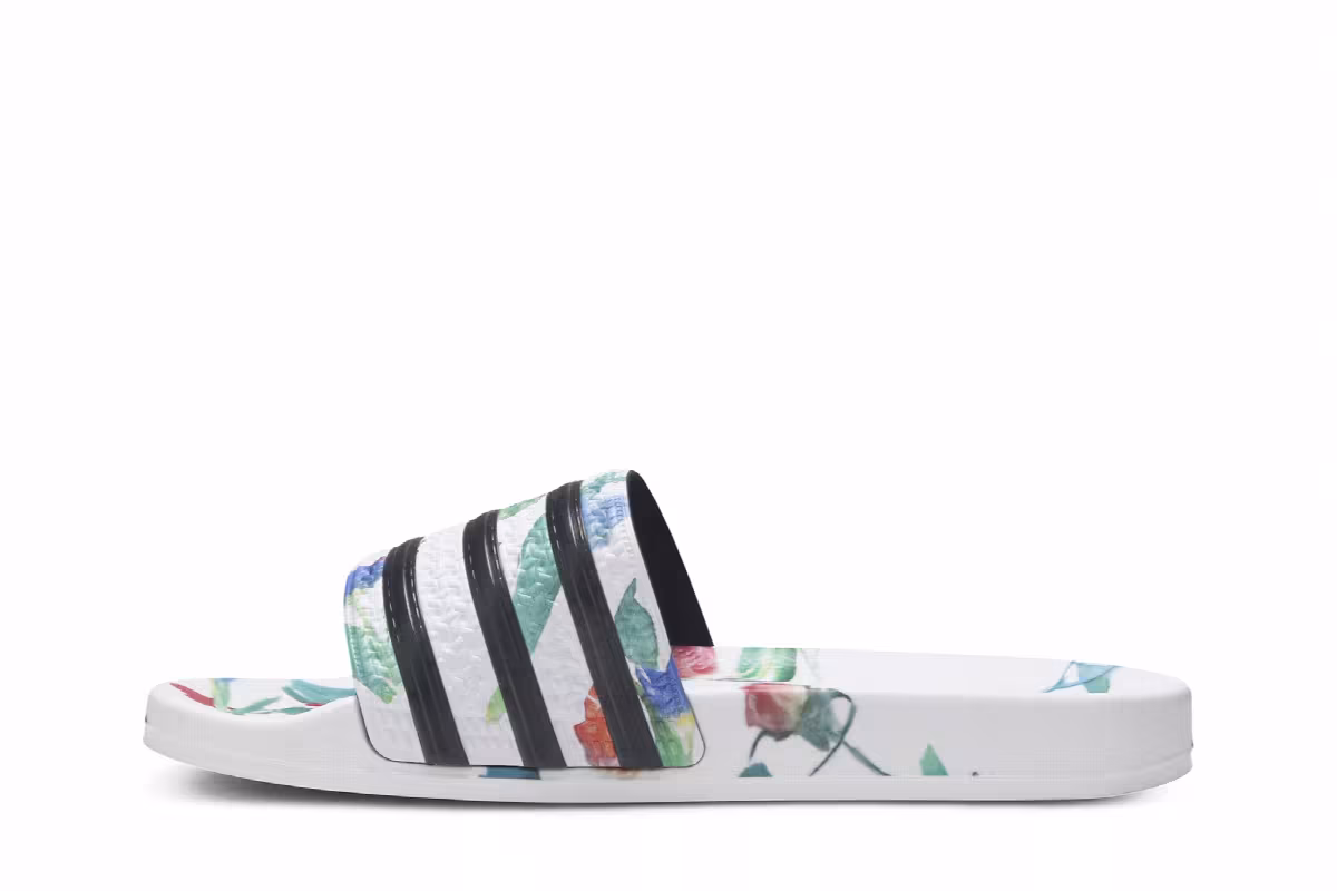 Adidas Women's Adilette Slides White Floral, view 4