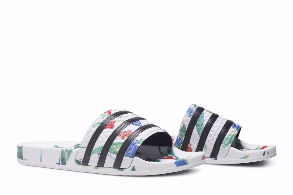 Adidas Women's Adilette Slides White Floral, view 9