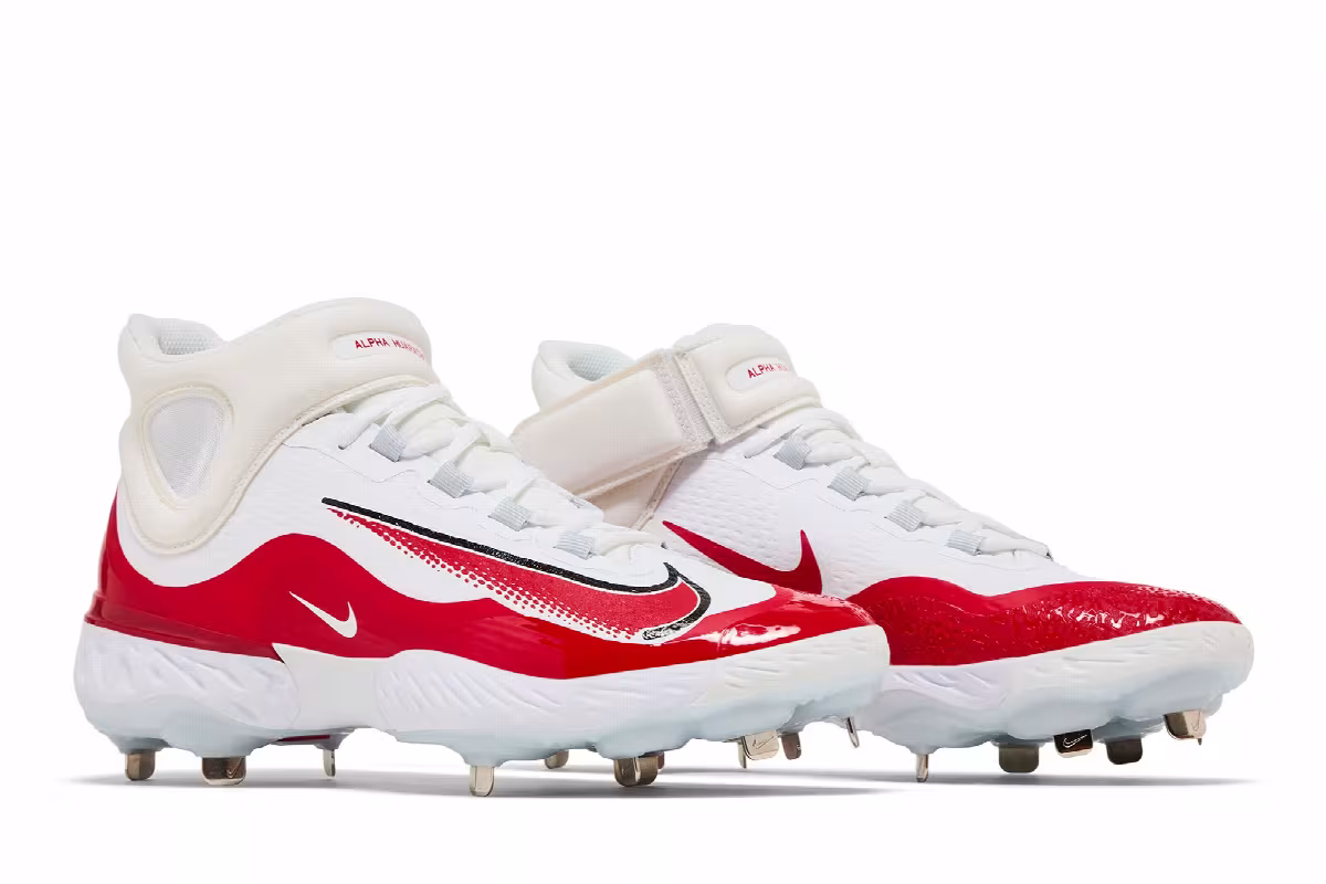 Nike Alpha Huarache Elite 4 Mid White University Red, view 9