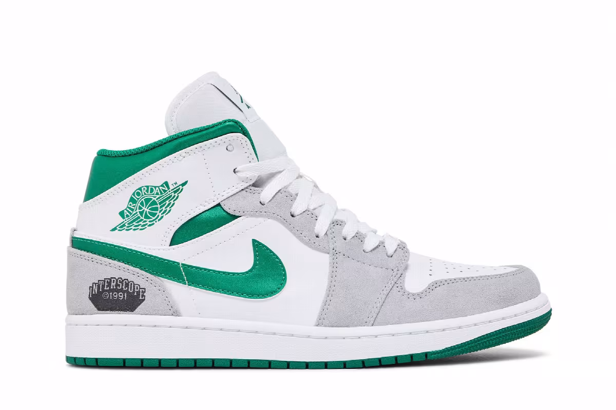 Interscope Records x Air Jordan 1 Mid SE Grey Pine Green, view 2