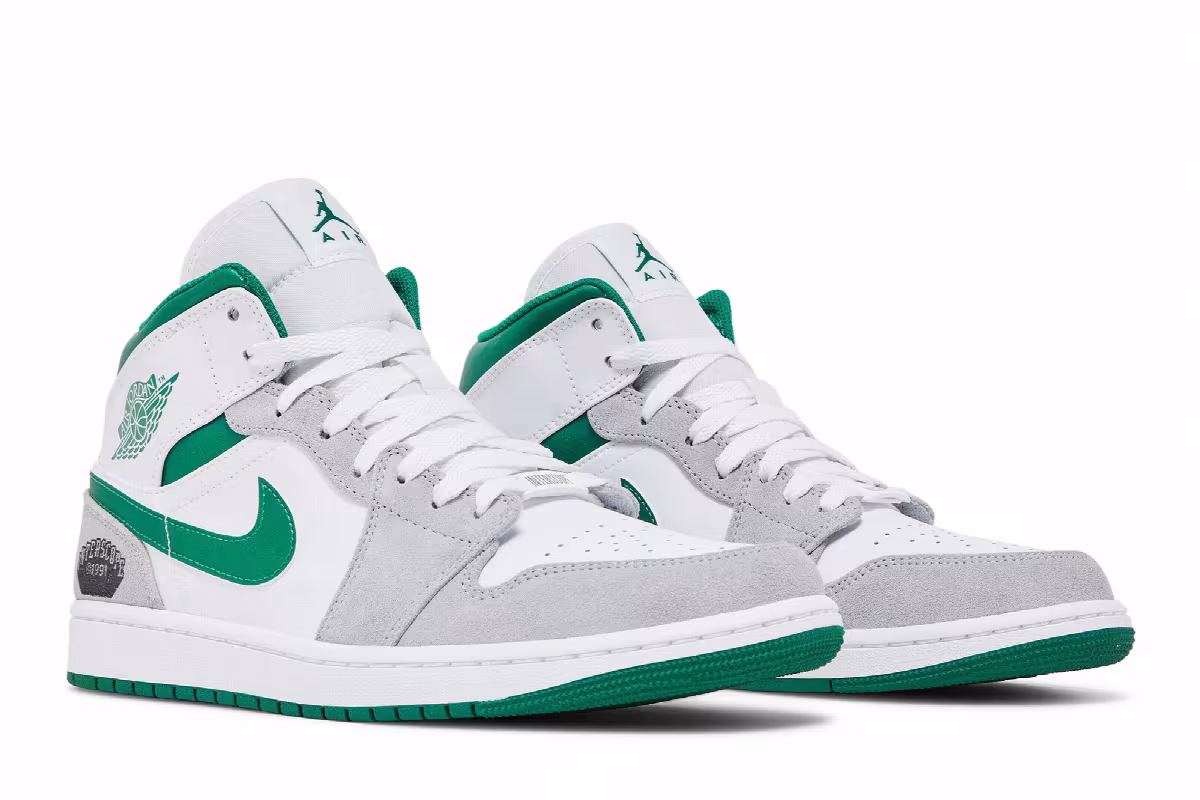 Interscope Records x Air Jordan 1 Mid SE Grey Pine Green, view 9