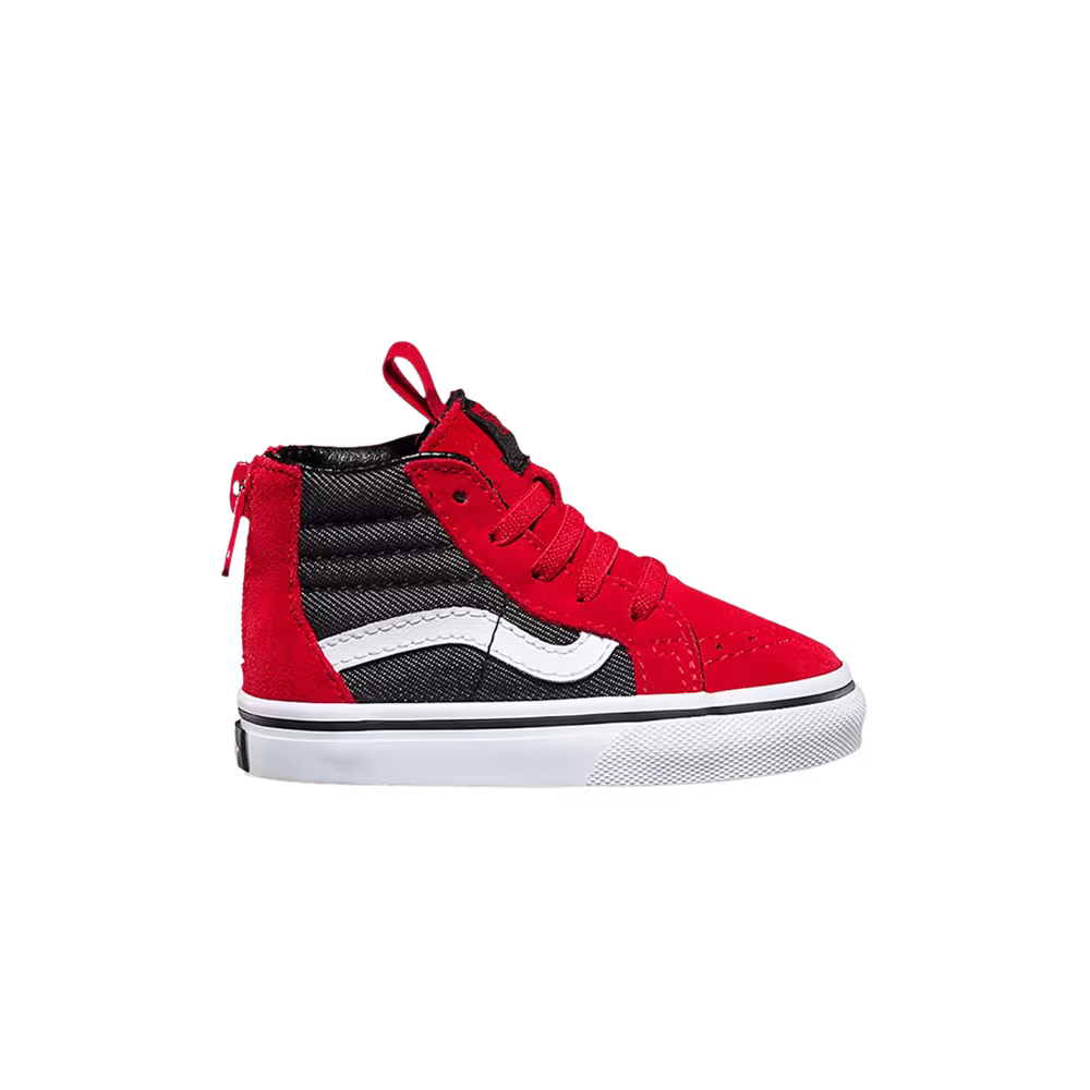 Vans Sk8-Hi Zip Toddler Racing Red Black Denim