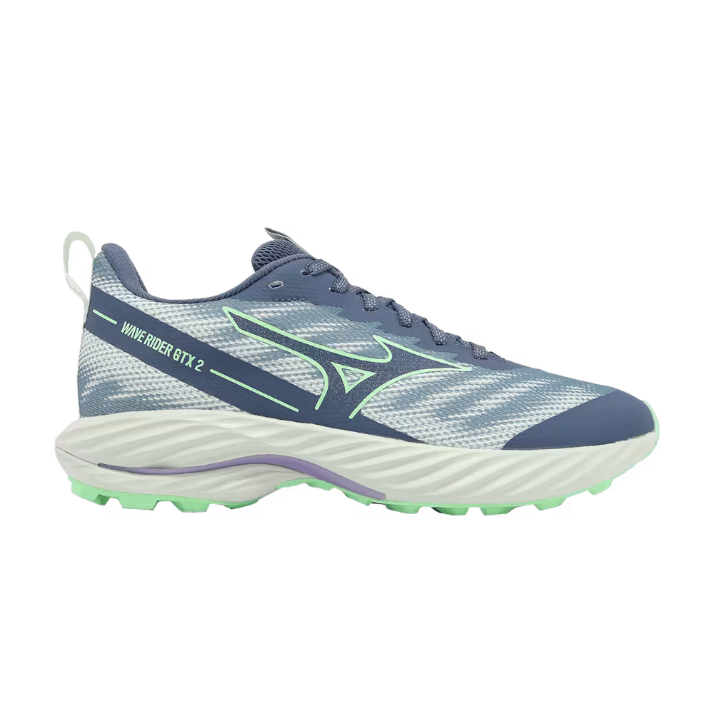 Mizuno Women's Wave Rider GORE-TEX 2 Super Wide Vintage Indigo Neo Mint