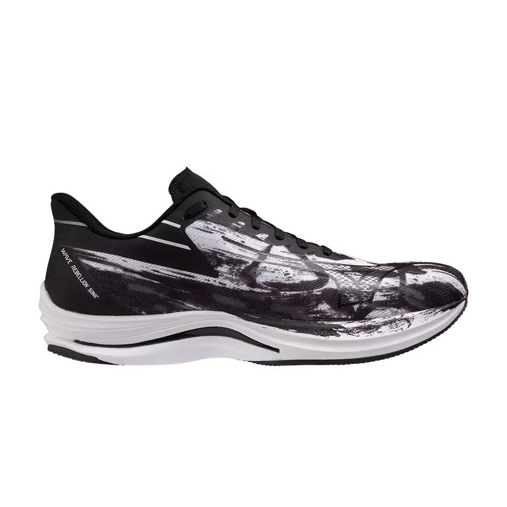 Mizuno Wave Rebellion Sonic White Black Paint Stroke