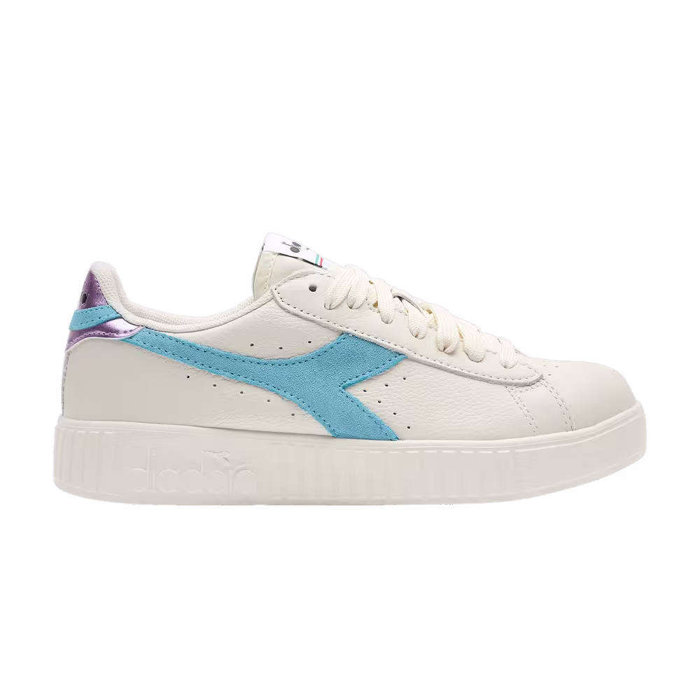 Diadora Women's Game Step Premium Tumbled Leather White Blue Glow