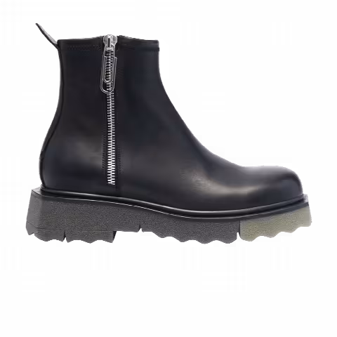 Off-White Sponge Sole Leather Zip Boot 'Black Military Green'