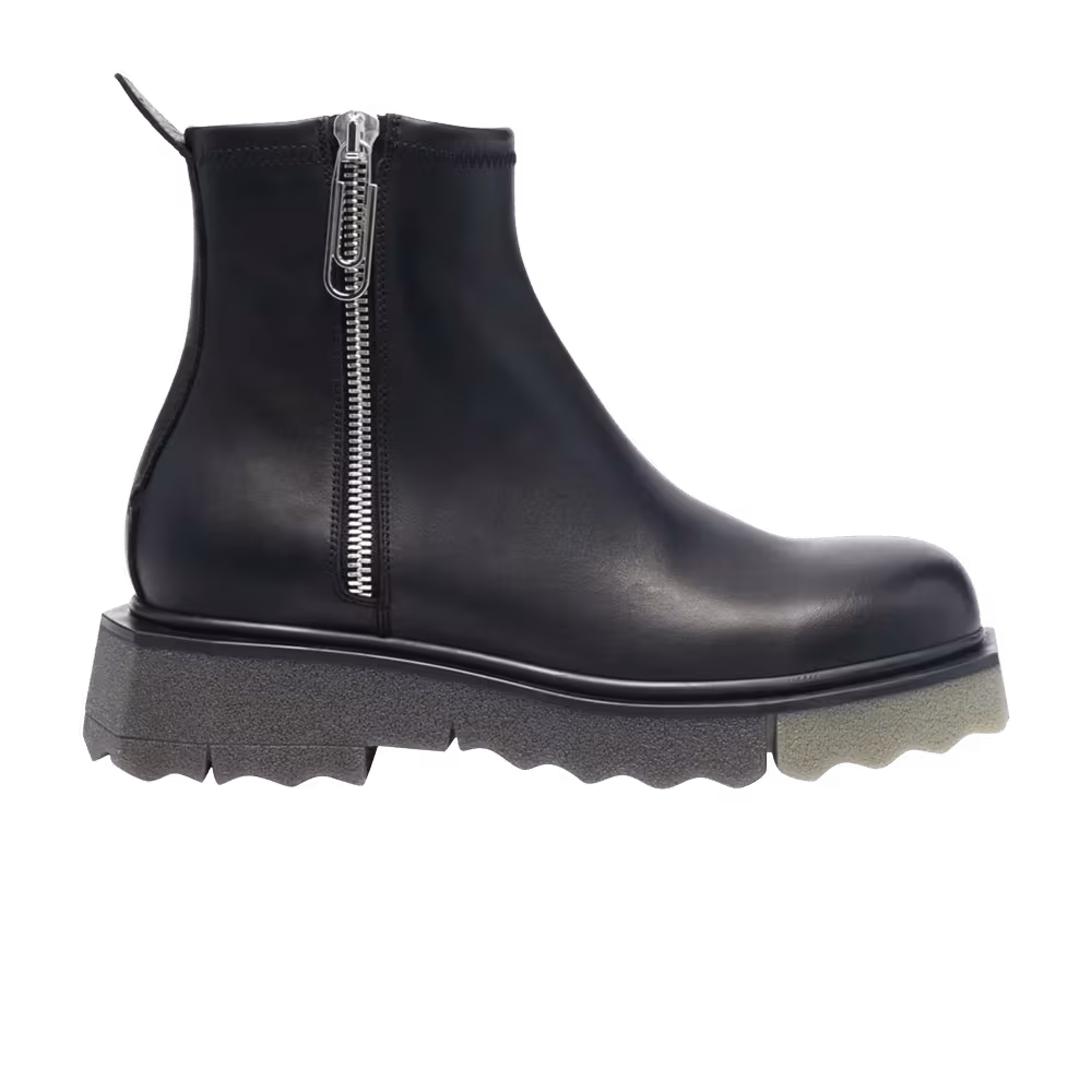 Off-White Sponge Sole Leather Zip Boot Black Military Green