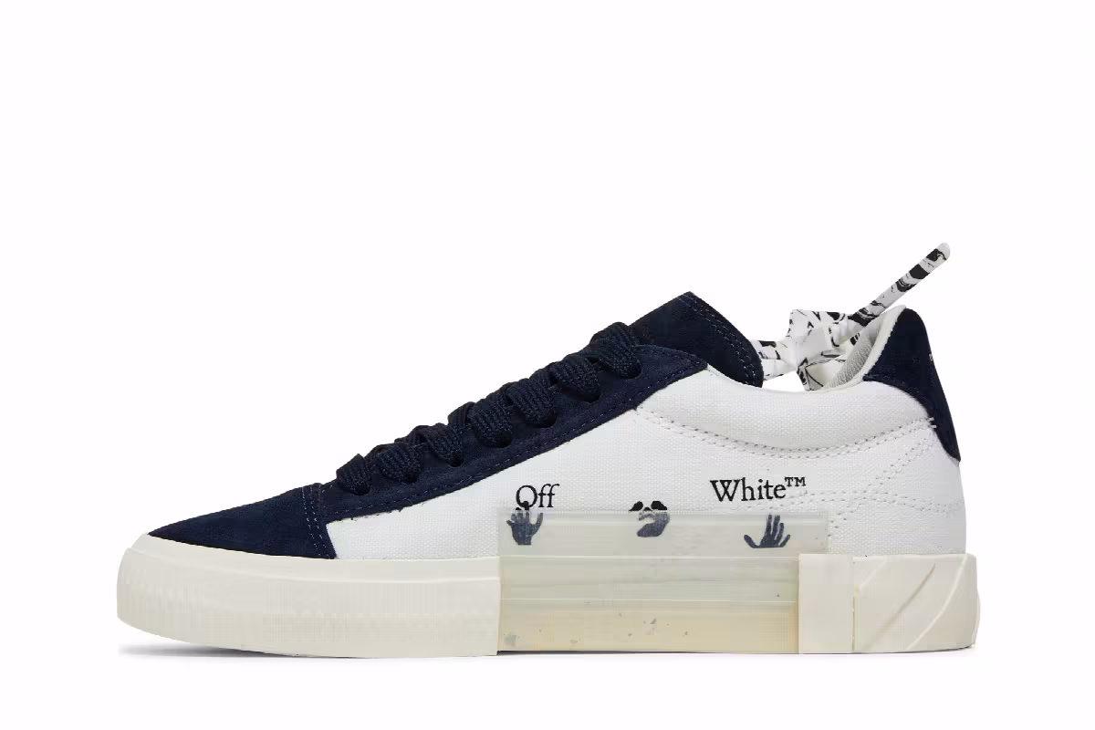 Off-White Women's Vulc Eco Sneaker White Navy Blue, view 4