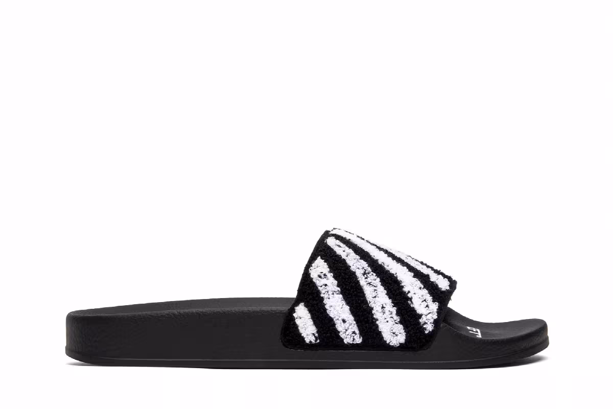 Off-White Flyknit Slider Black White, view 2