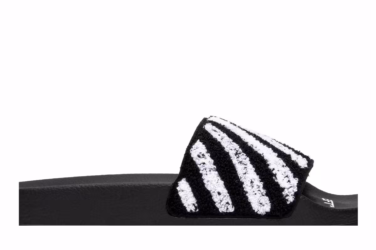 Off-White Flyknit Slider Black White, view 3
