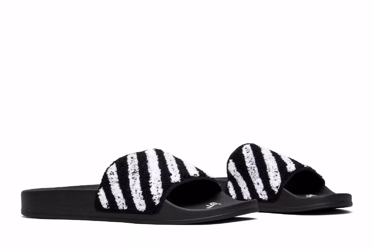 Off-White Flyknit Slider Black White, view 9