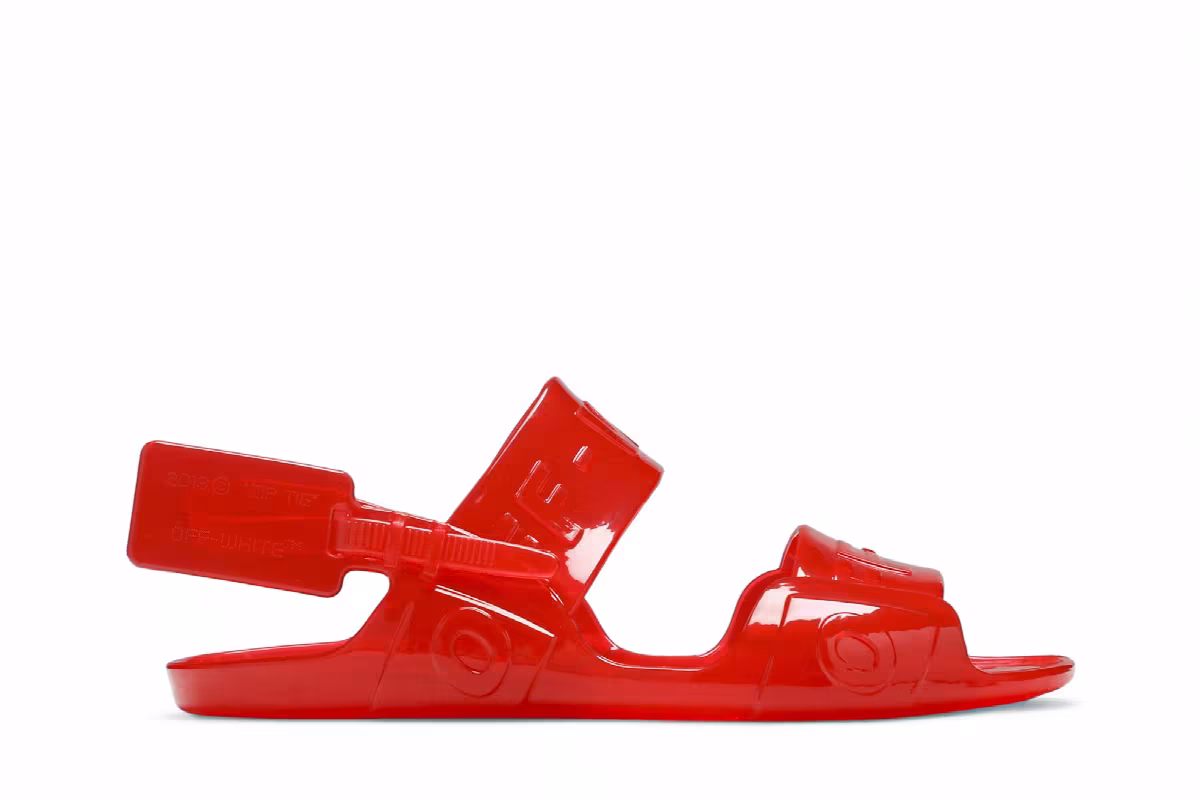 Off-White Women's Sheer Zip Tie Sandal Jelly Red, view 2