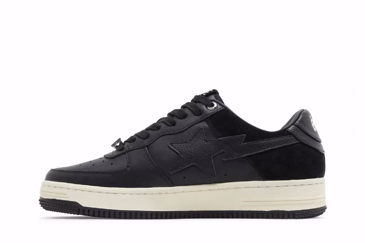 Bapesta Low Suede Heel - Black, view 4