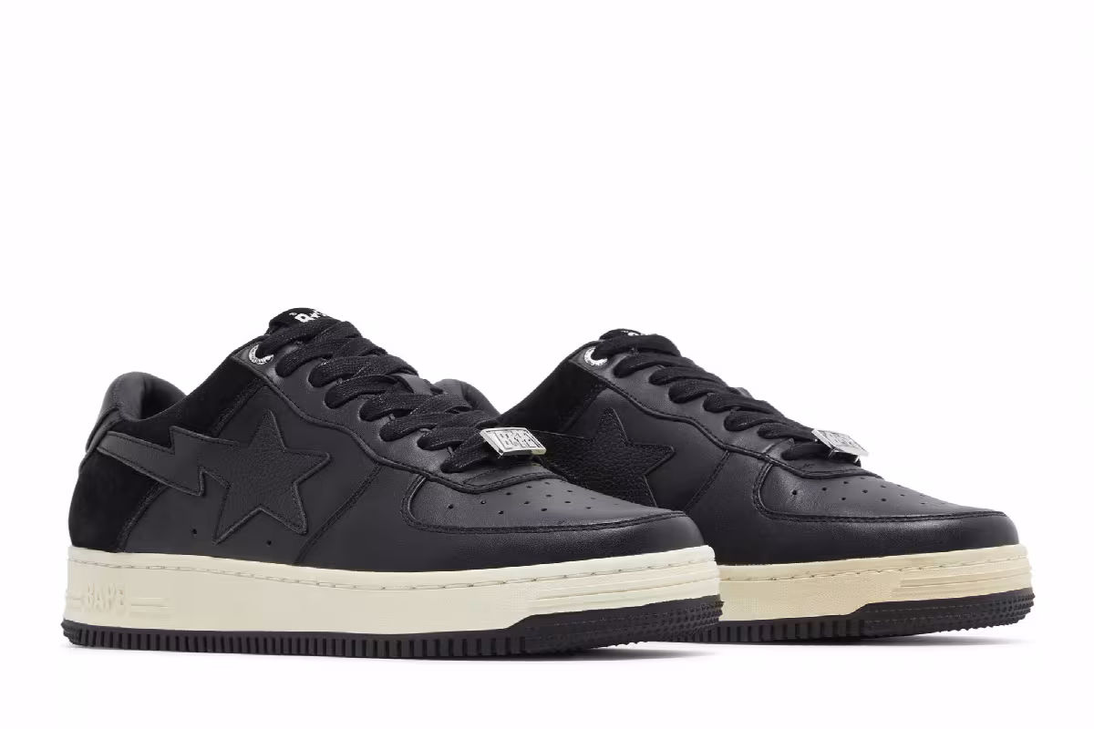 Bapesta Low Suede Heel - Black, view 9