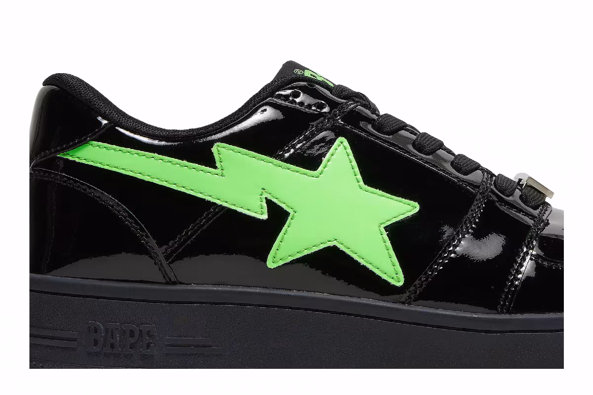 The Weeknd x XO Bapesta Low M2 Black Neon Green, view 3