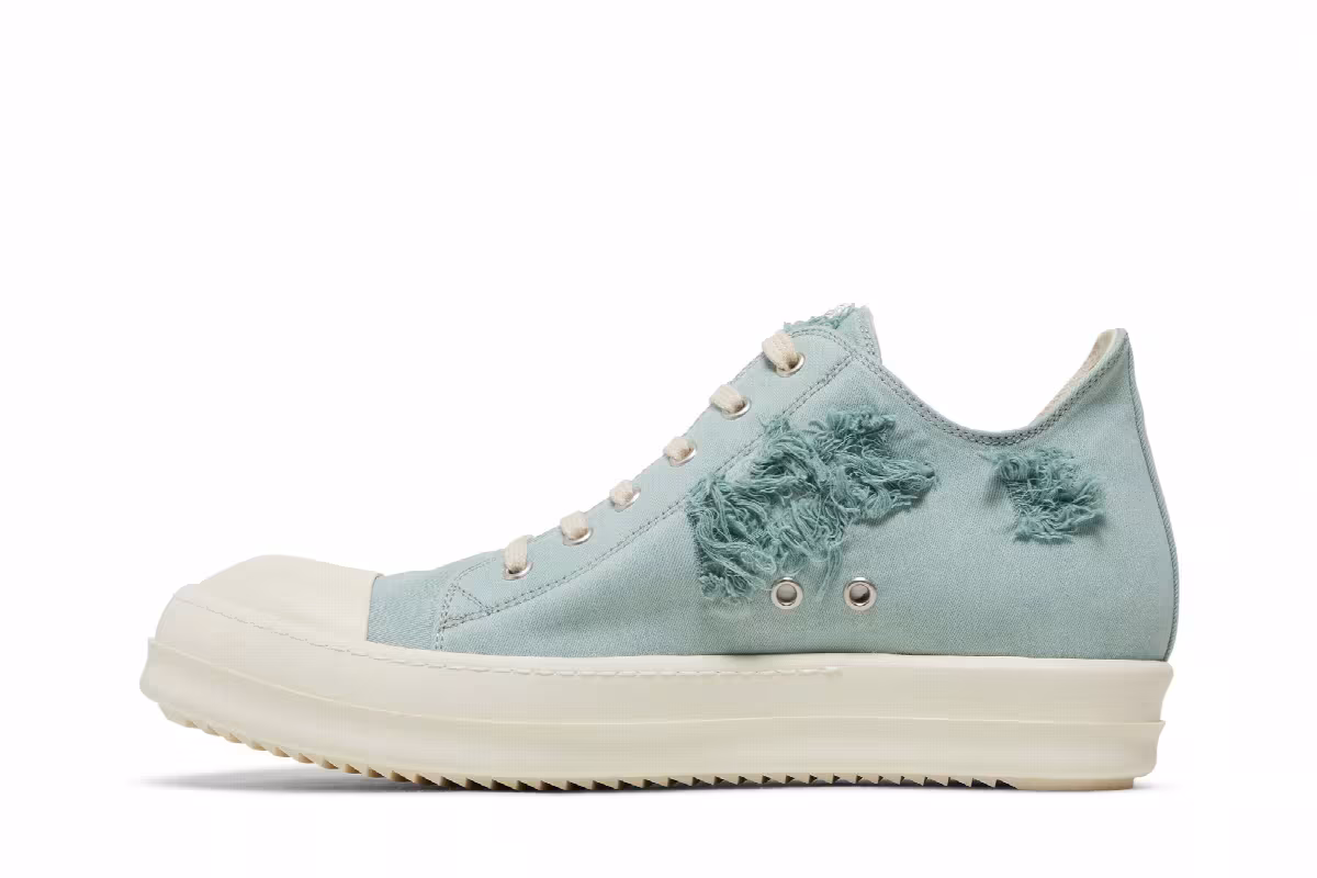 Rick Owens DRKSHDW Strobe Cotton Denim Slashed Low Aqua Milk, view 4