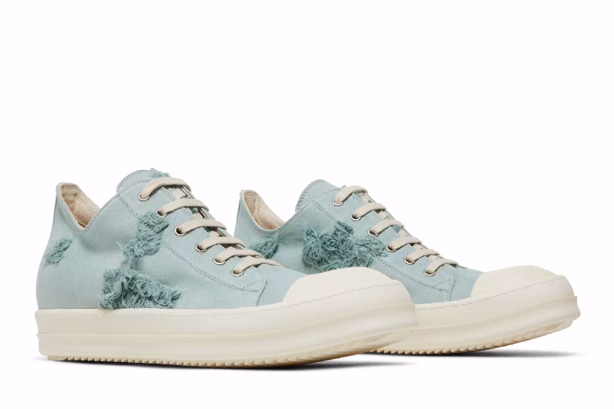 Rick Owens DRKSHDW Strobe Cotton Denim Slashed Low Aqua Milk, view 9