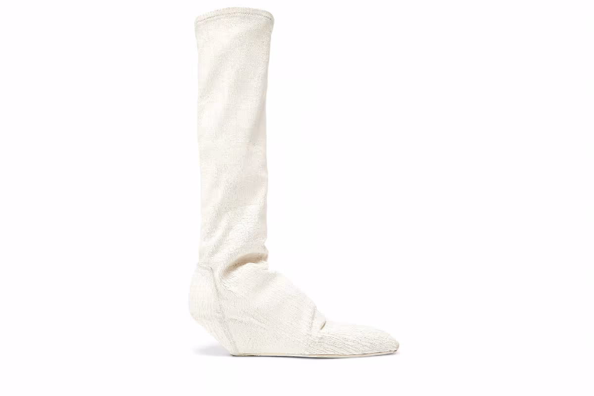 Rick Owens Women's Stretch Boot Metallic Crackled - Platinum, view 2