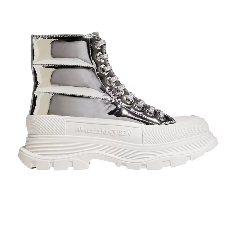 Alexander McQueen Tread Slick Puffer Boot Metallic Silver