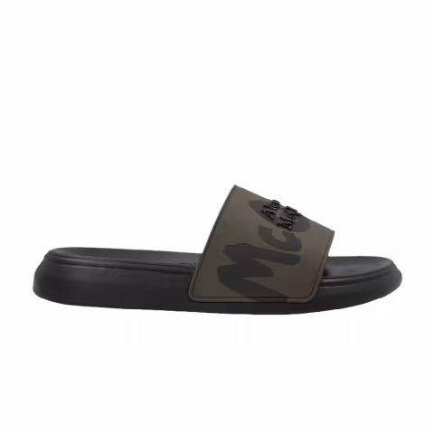 Alexander McQueen Wmns Rubber Pool Slide 'Graffiti Logo - Green Black'
