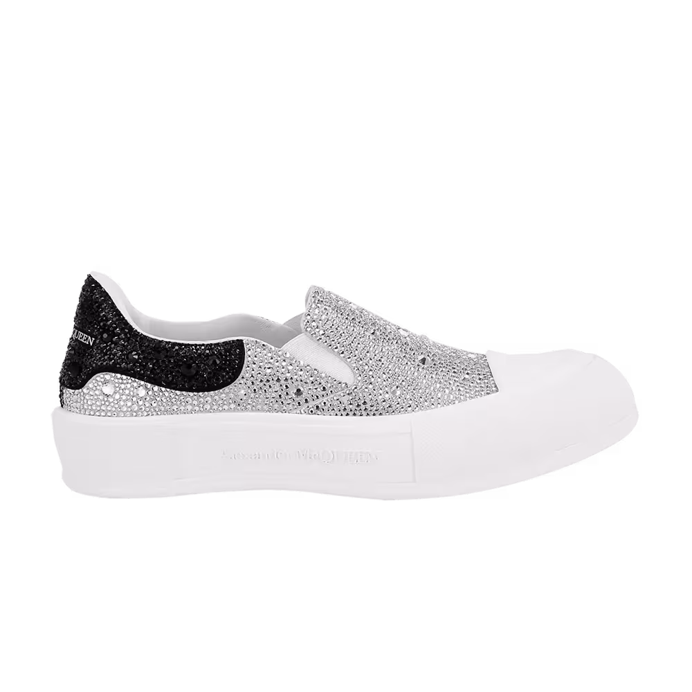 Alexander McQueen Deck Plimsoll Slip-On White Black Crystal