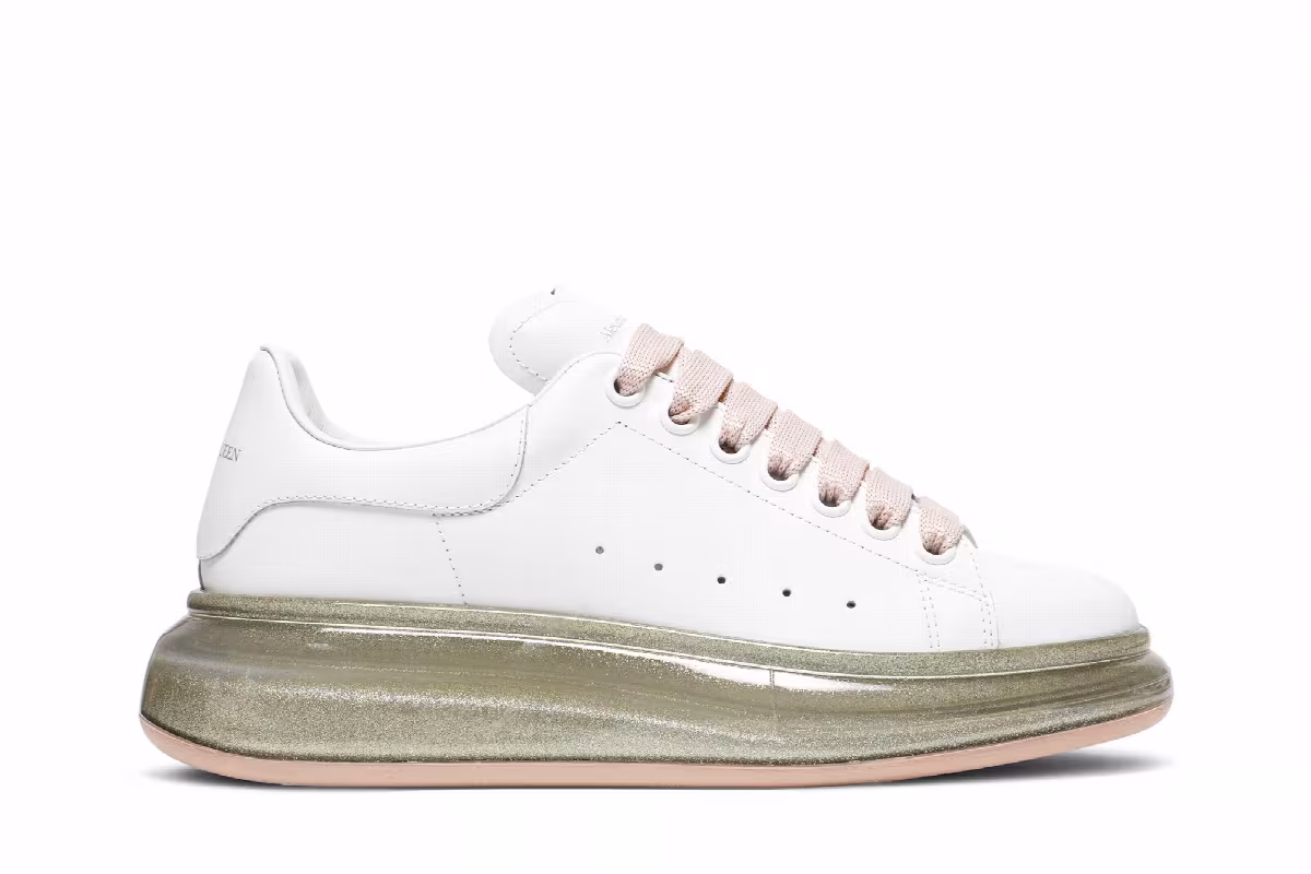 Alexander McQueen Women's Oversized Sneaker Transparent Rose Gold Glitter, view 2