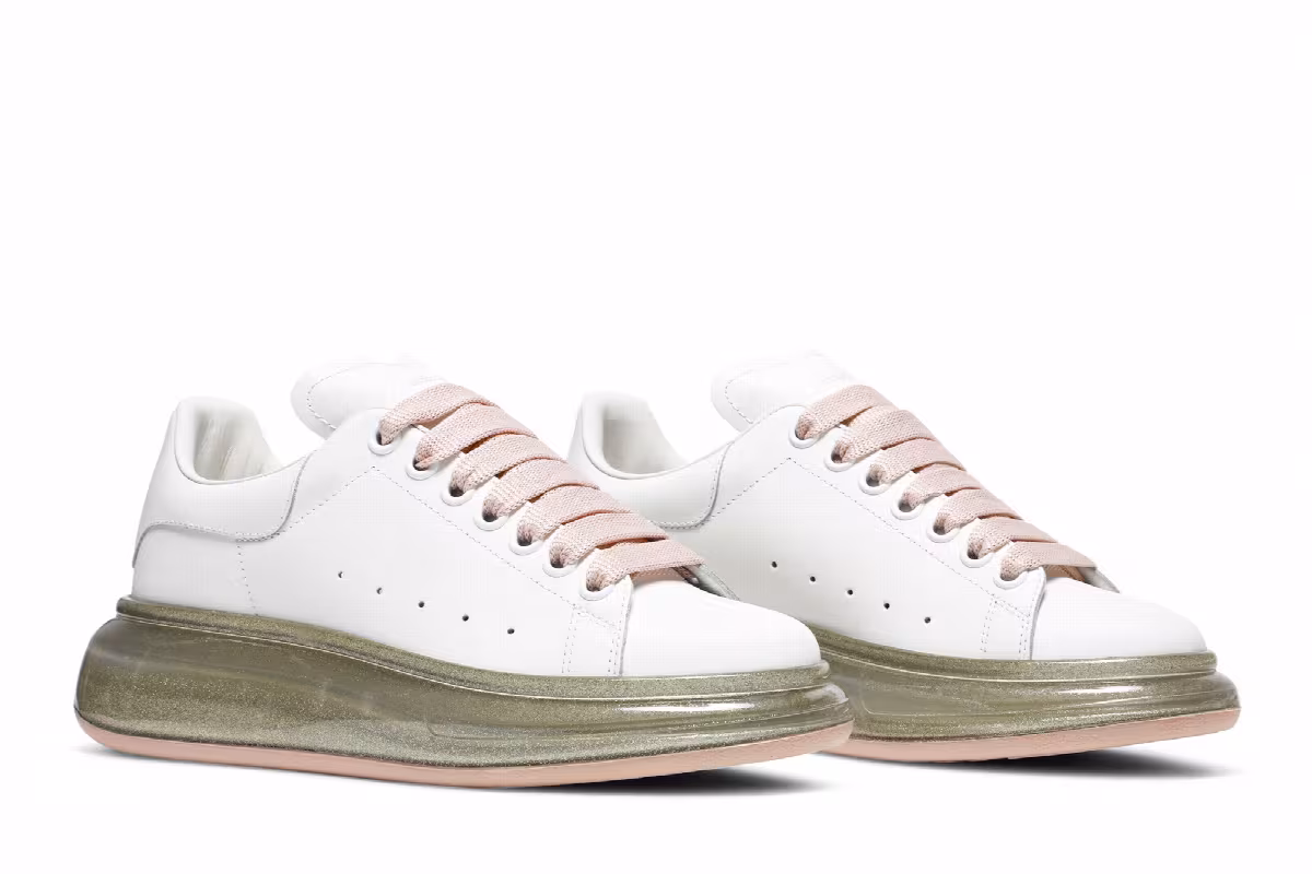 Alexander McQueen Women's Oversized Sneaker Transparent Rose Gold Glitter, view 9