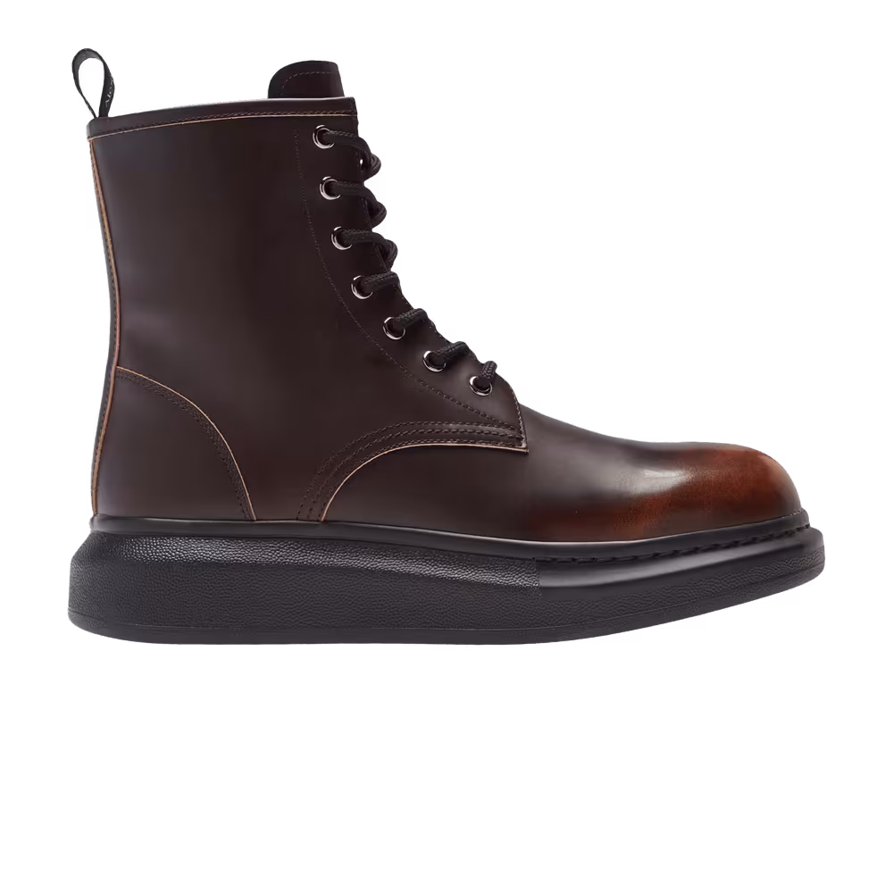 Alexander McQueen Leather Wedge Lace-Up Boot Brown Burnt Orange