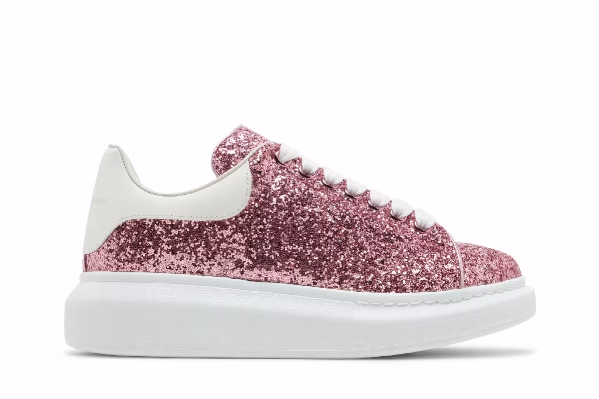 Alexander McQueen Women's Oversized Sneaker Pink White Glitter, view 2