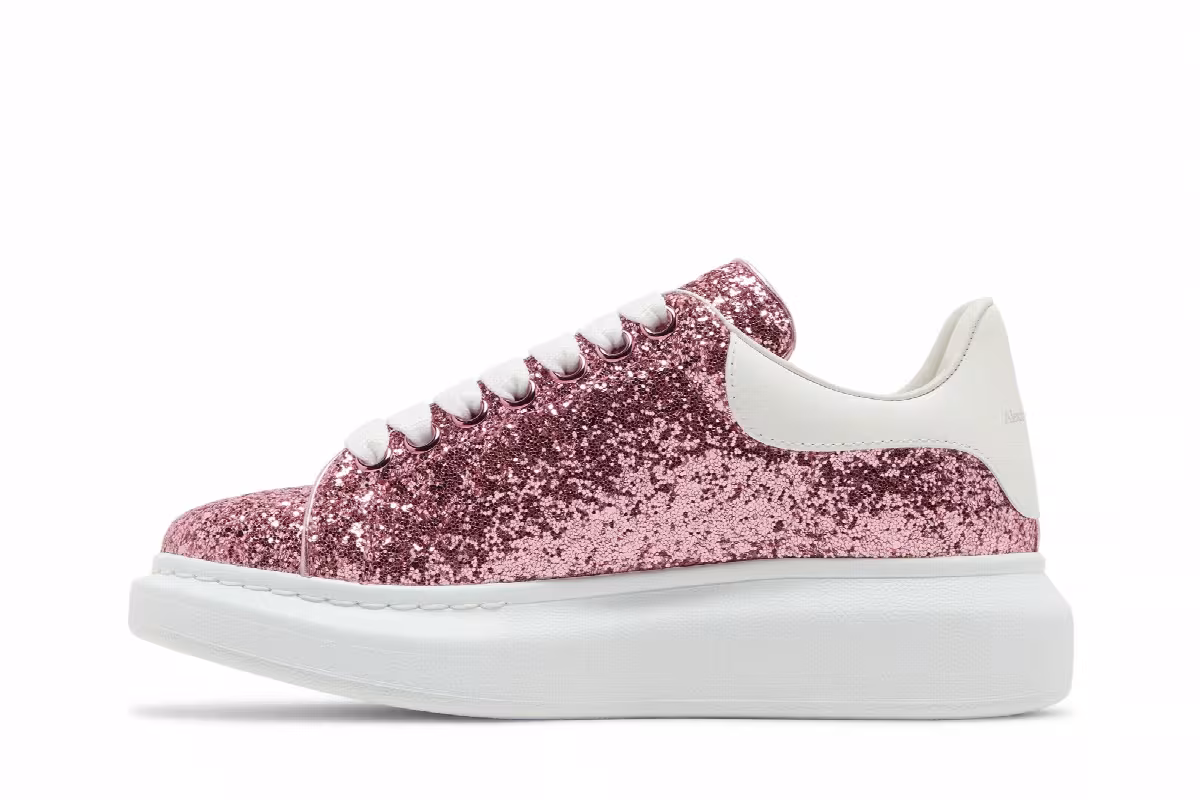 Alexander McQueen Women's Oversized Sneaker Pink White Glitter, view 4