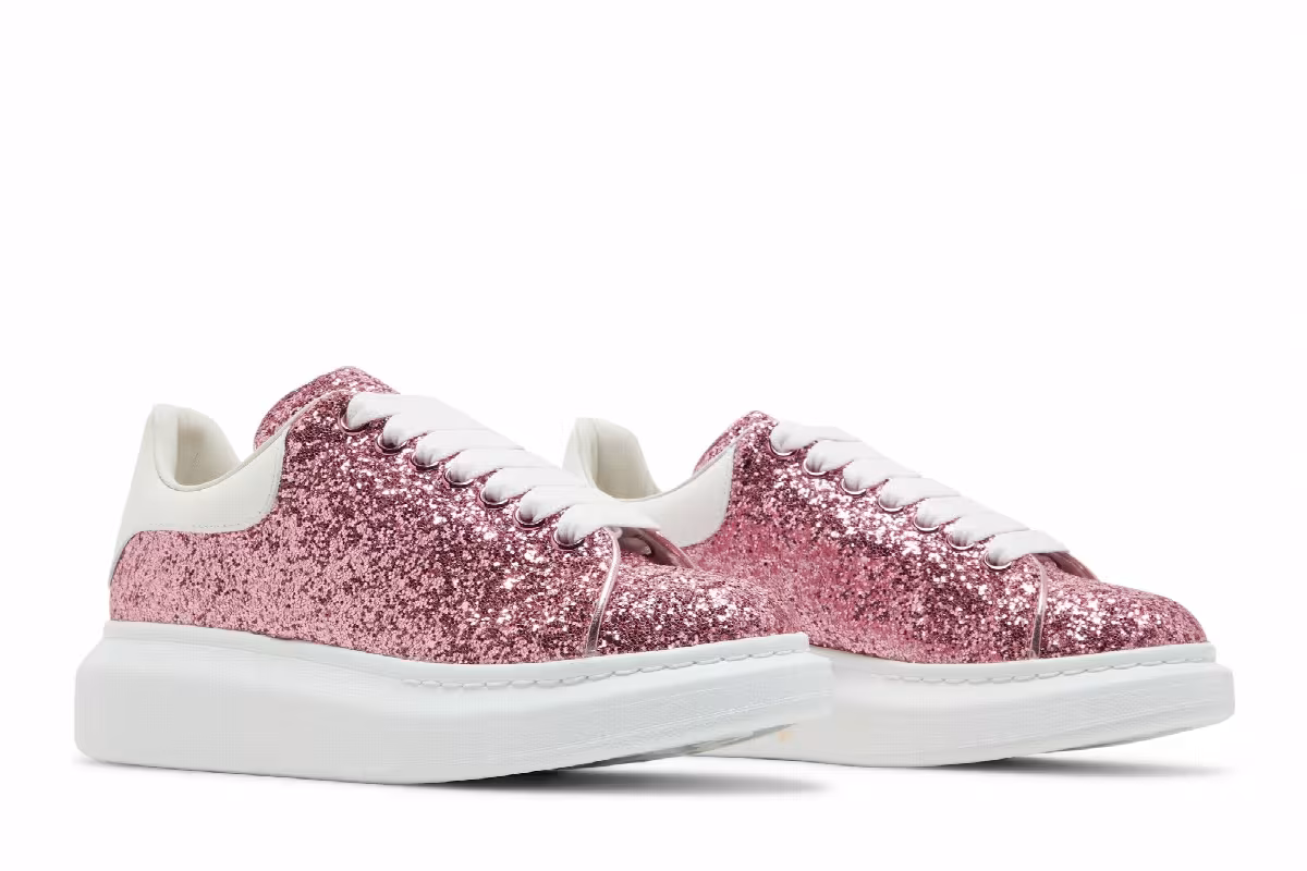Alexander McQueen Women's Oversized Sneaker Pink White Glitter, view 9