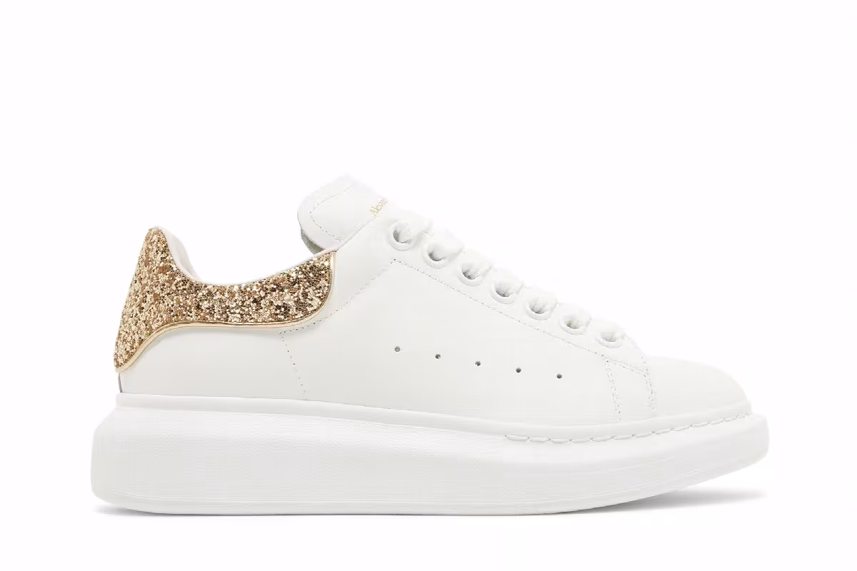 Alexander McQueen Women's Oversized Sneaker White Glitter Gold, view 2