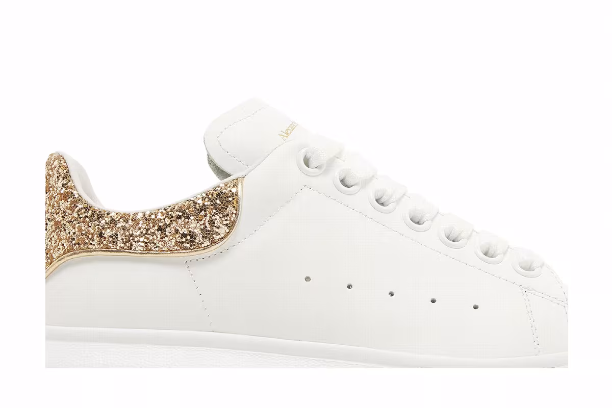 Alexander McQueen Women's Oversized Sneaker White Glitter Gold, view 3