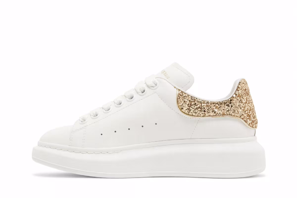 Alexander McQueen Women's Oversized Sneaker White Glitter Gold, view 4