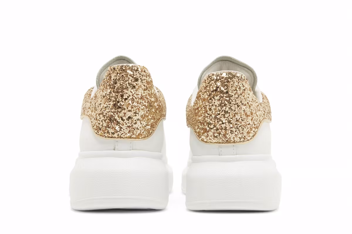 Alexander McQueen Women's Oversized Sneaker White Glitter Gold, view 7