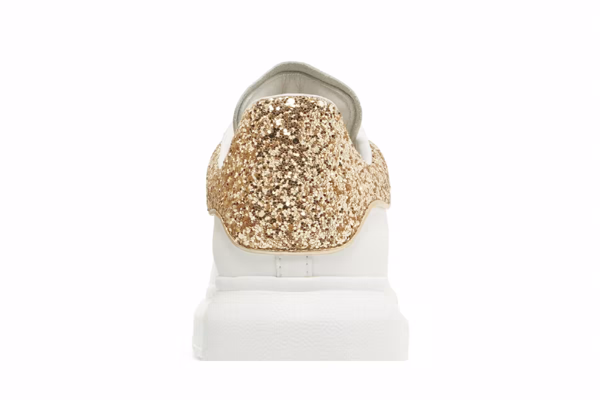 Alexander McQueen Women's Oversized Sneaker White Glitter Gold, view 8