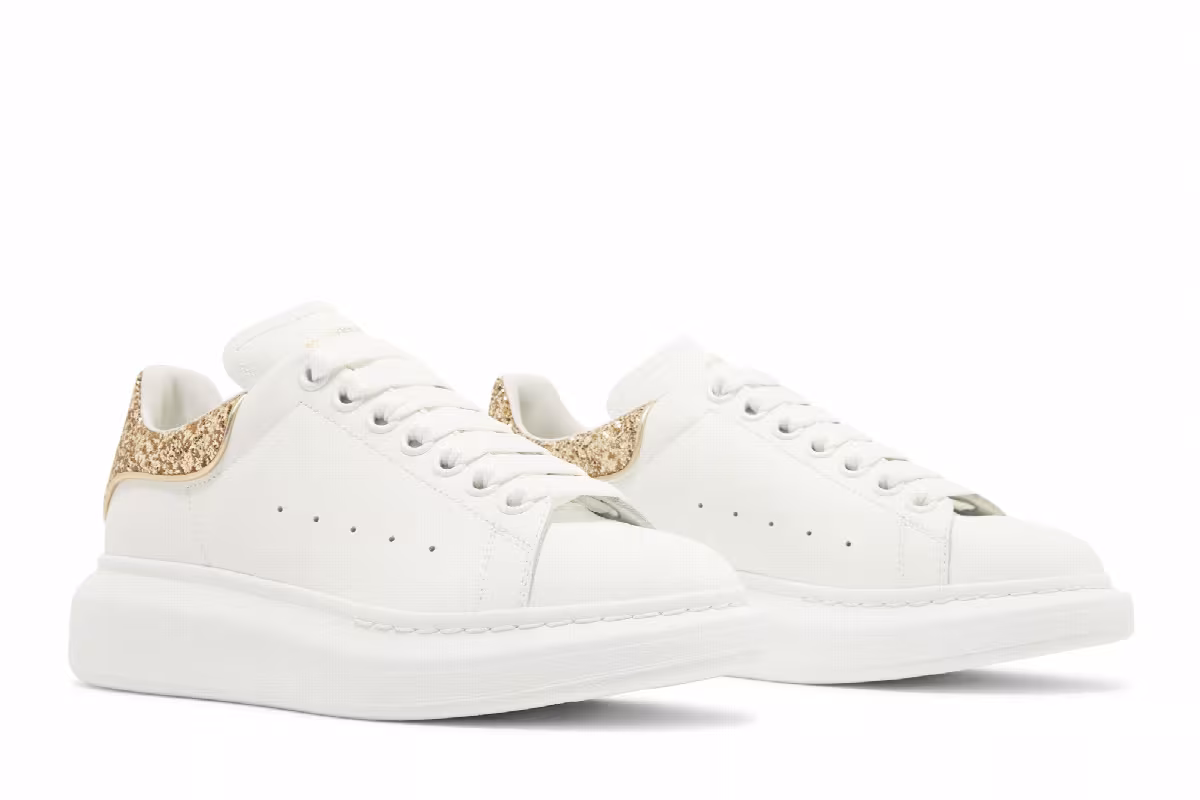 Alexander McQueen Women's Oversized Sneaker White Glitter Gold, view 9
