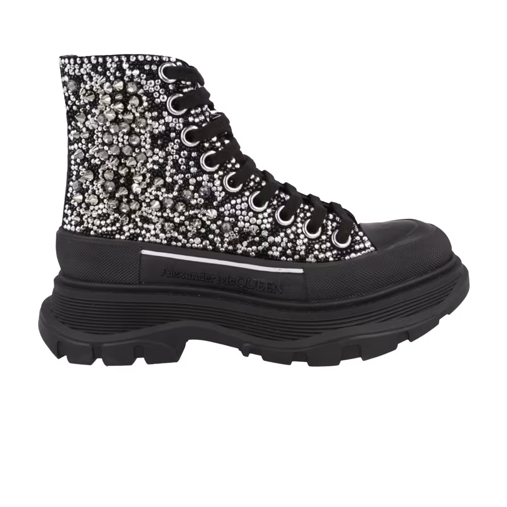Alexander McQueen Women's Tread Slick Boot Black Silver Crystal