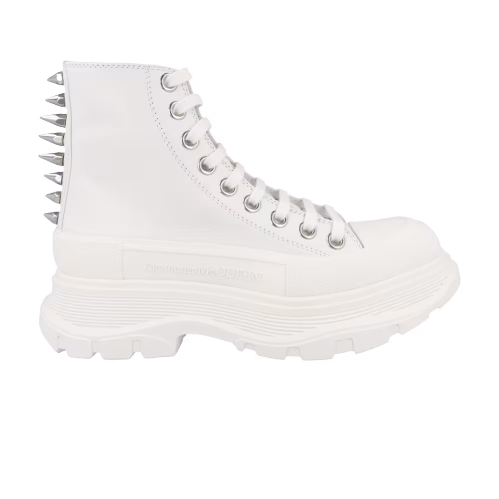 Alexander McQueen Women's Studded Tread Slick Boot White Silver