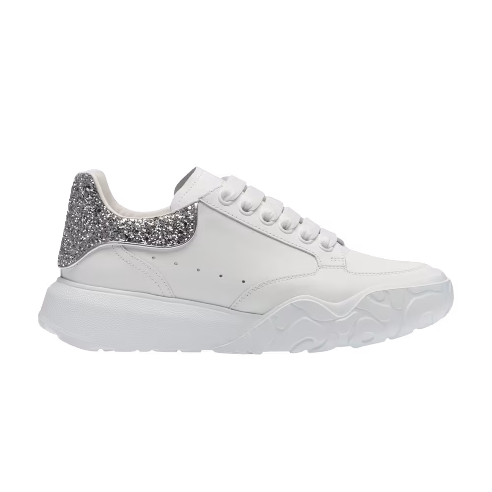 Alexander McQueen Women's Court Trainer White Silver Glitter