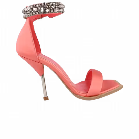 Alexander McQueen Wmns Crystal-Cuff Stiletto Heel 'Coral Crystal Silver'
