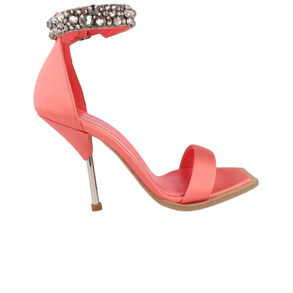 Alexander McQueen Women's Crystal-Cuff Stiletto Heel Coral Crystal Silver