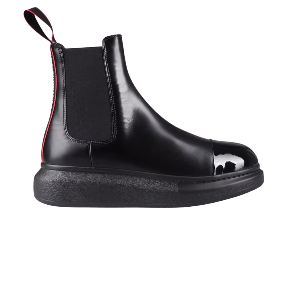 Alexander McQueen Hybrid Chelsea Boot Black Red Patent Toe