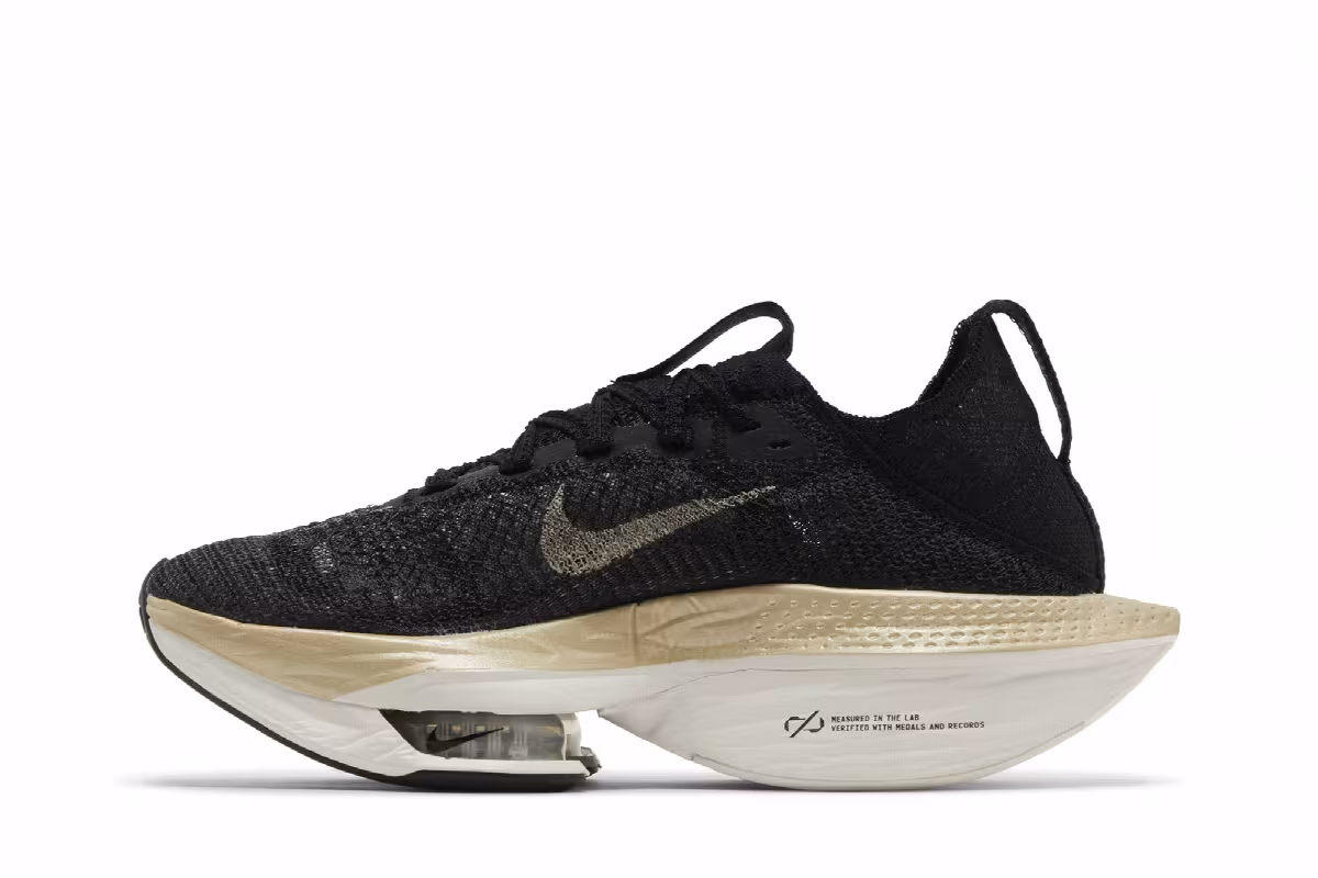 Nike Women's Air Zoom Alphafly NEXT% 2 Black Metallic Gold Grain, view 4