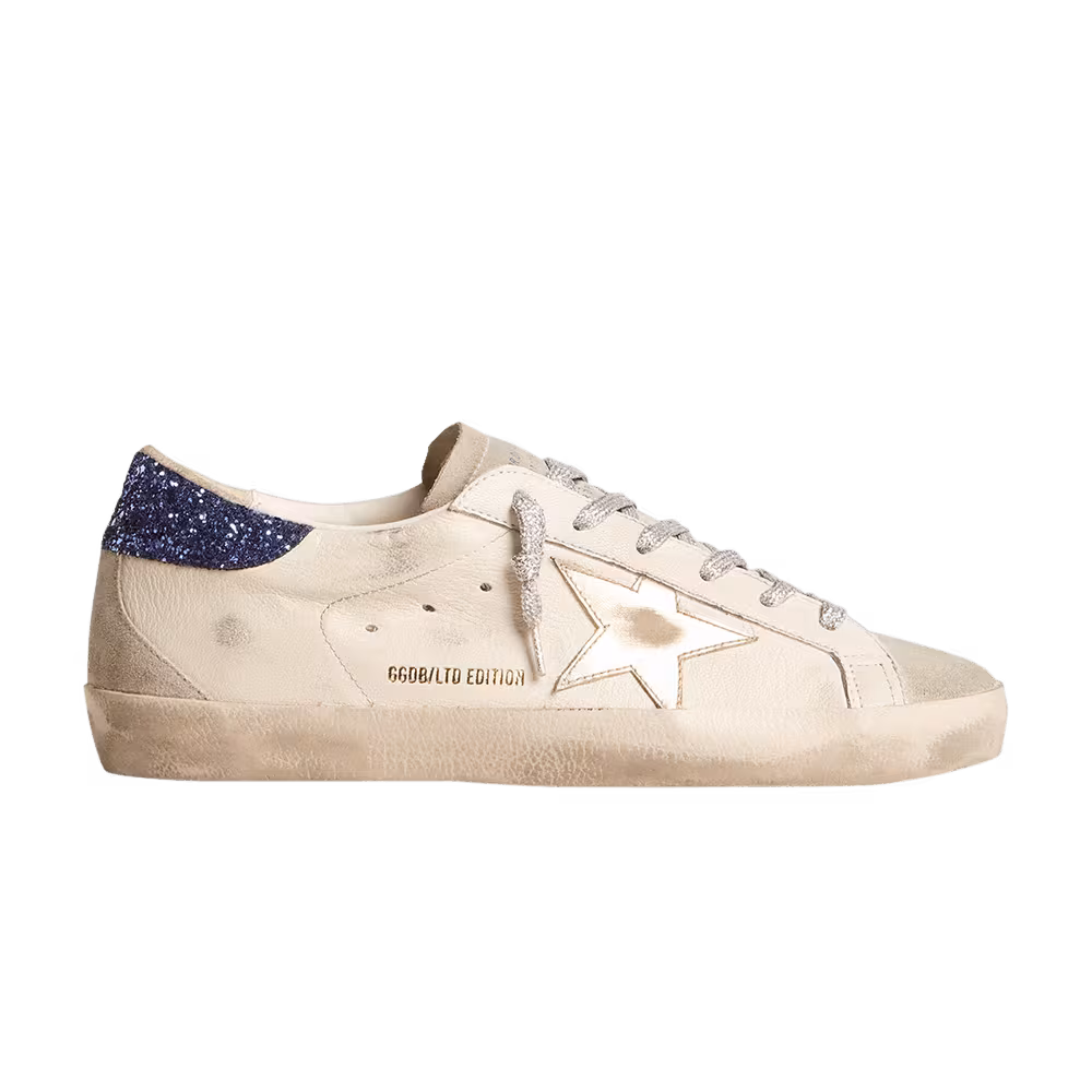 Golden Goose Women's Superstar LTD White Platinum Metallic Blue Glitter