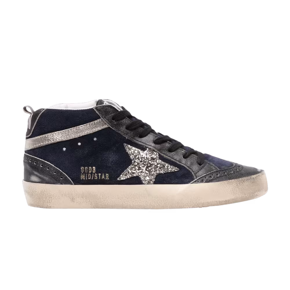 Golden Goose Women's Mid Star Medieval Blue Silver Glitter