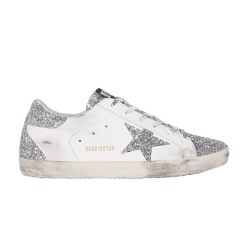 Golden Goose Women's Superstar White Silver Glitters