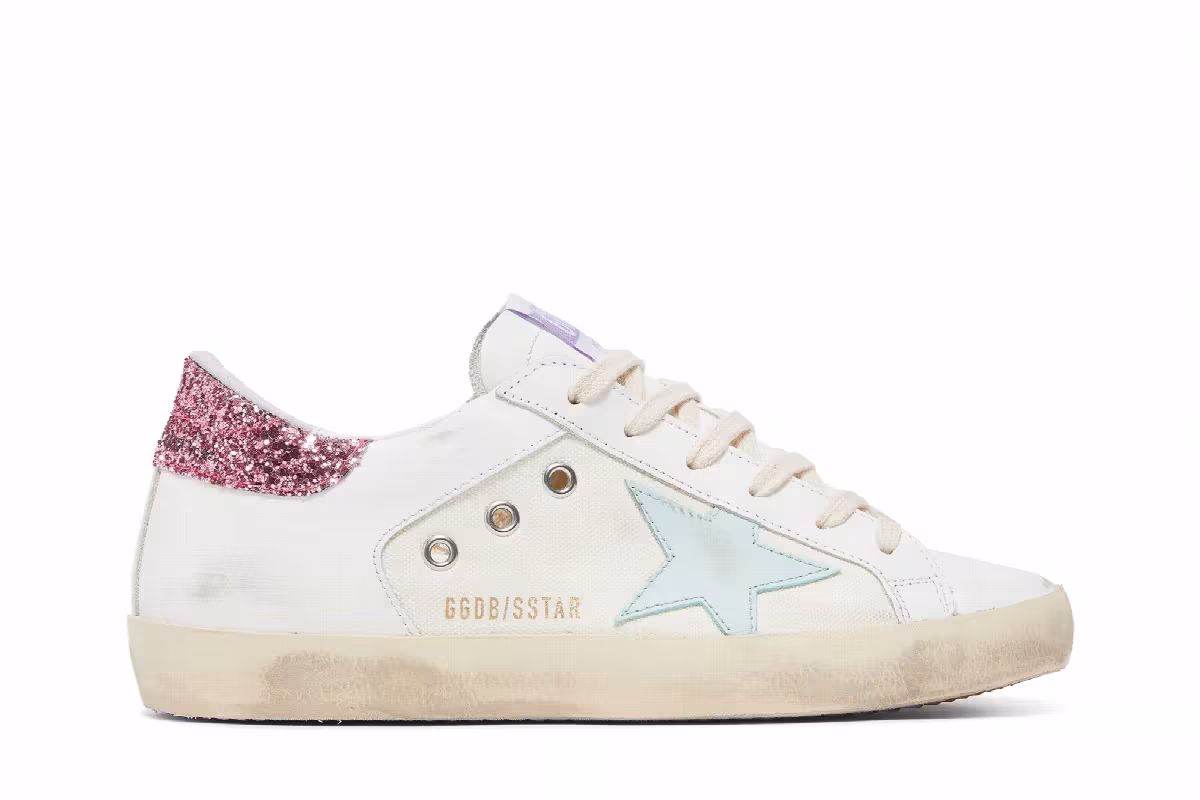 Golden Goose Women's Superstar White Light Blue Pink Glitter, view 2